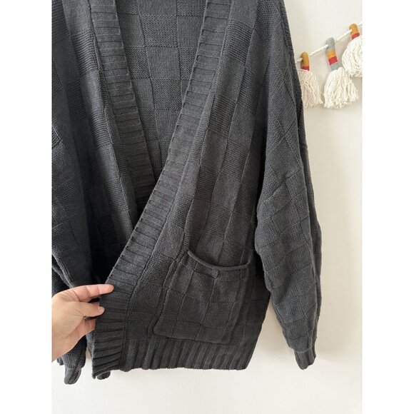 American Eagle Checkered Print Oversized Open Front Cardigan Gray Cozy LoungeXXL - Picture 5 of 11